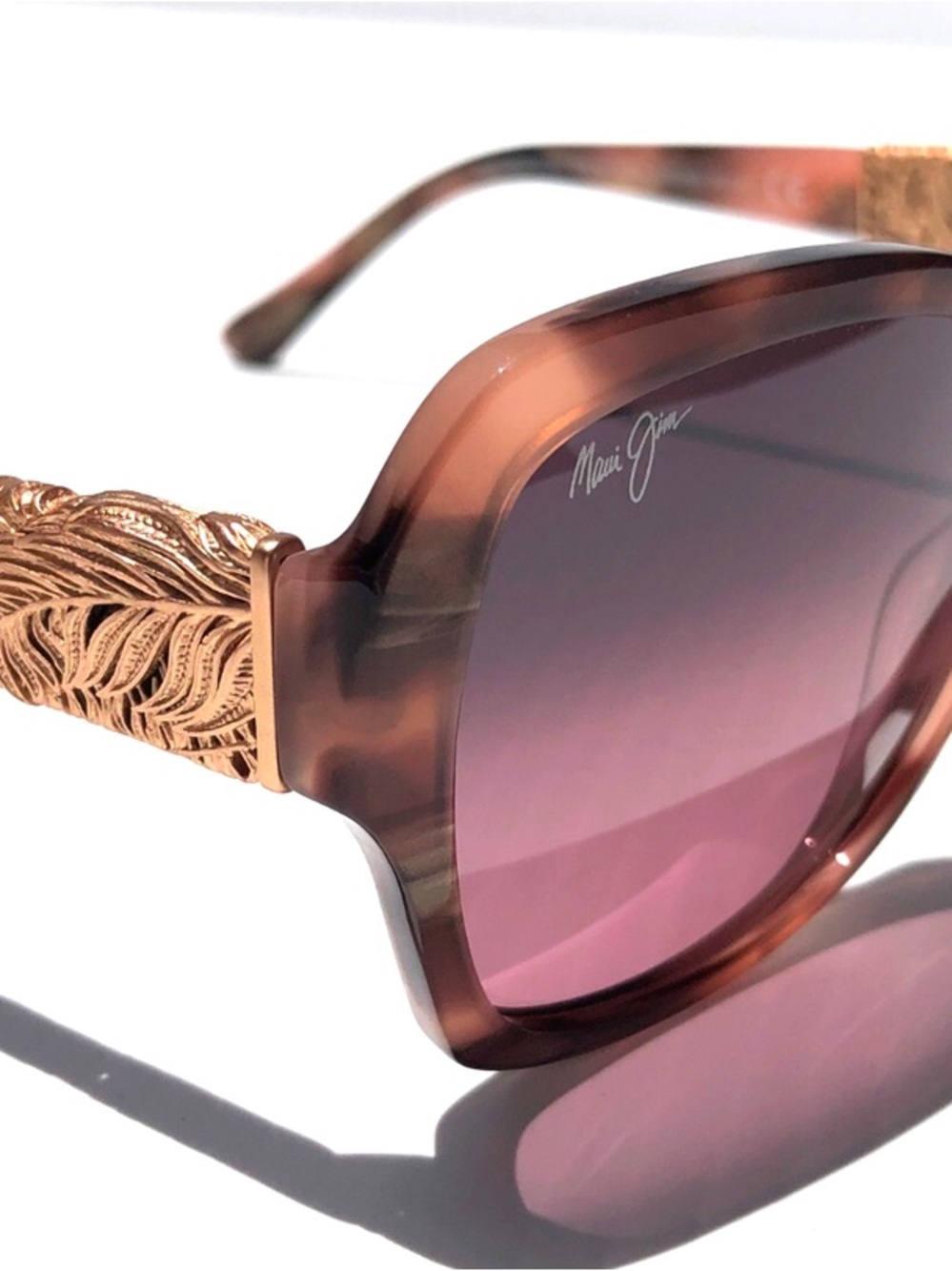 Maui Jim Rose Tortoise Sunglasses with Rose Lenses & Rose Gold Feather Temples